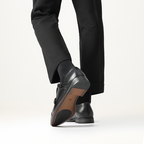Men's Wide Monk Strap Oxford Shoes - BLACK - 7